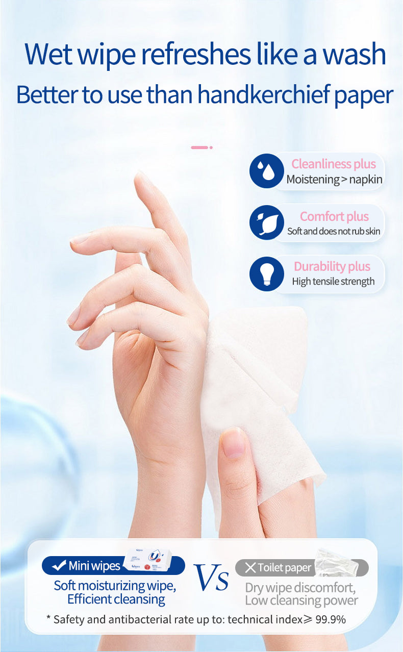 USTEL Mini Sanitary Wet Wipes – 8 bags each 8 pieces 
 | مناديل مبللة صحية صغيرة من USTEL – 8 أكياس، كل كيس يحتوي على 8 قطع