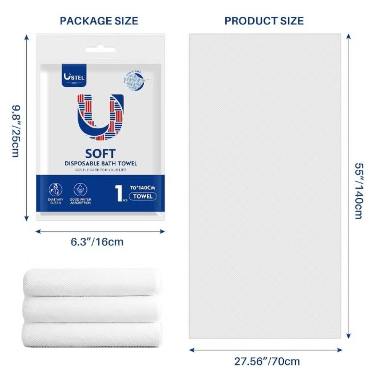 USTEL Soft Disposable Bath Towel 70×140 cm | منشفة استحمام ناعمة للاستعمال الواحد